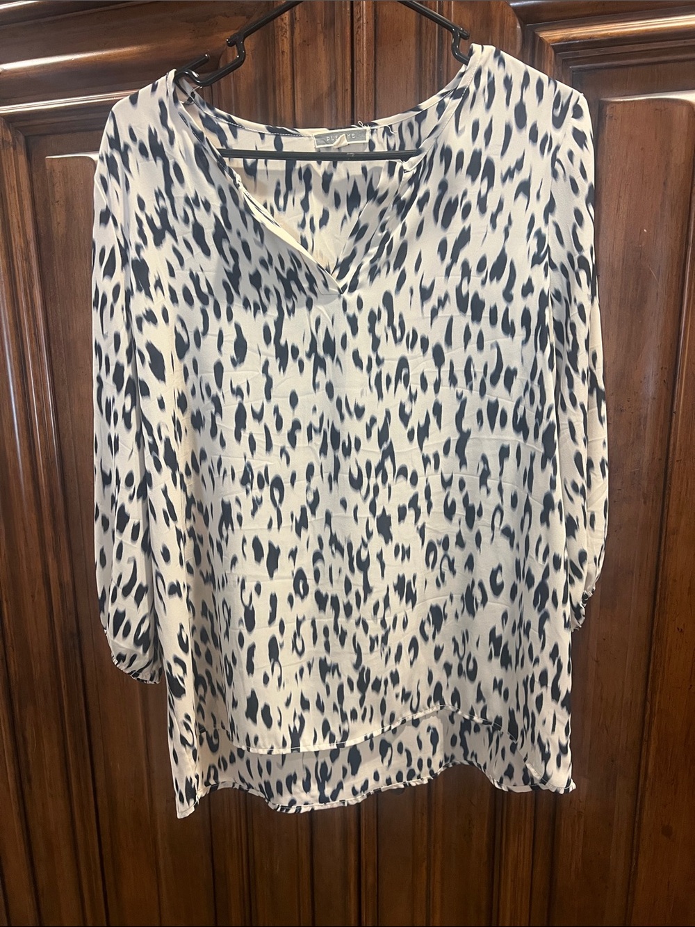 Pleione Cream and Black Animal-Print V-Neck Tunic